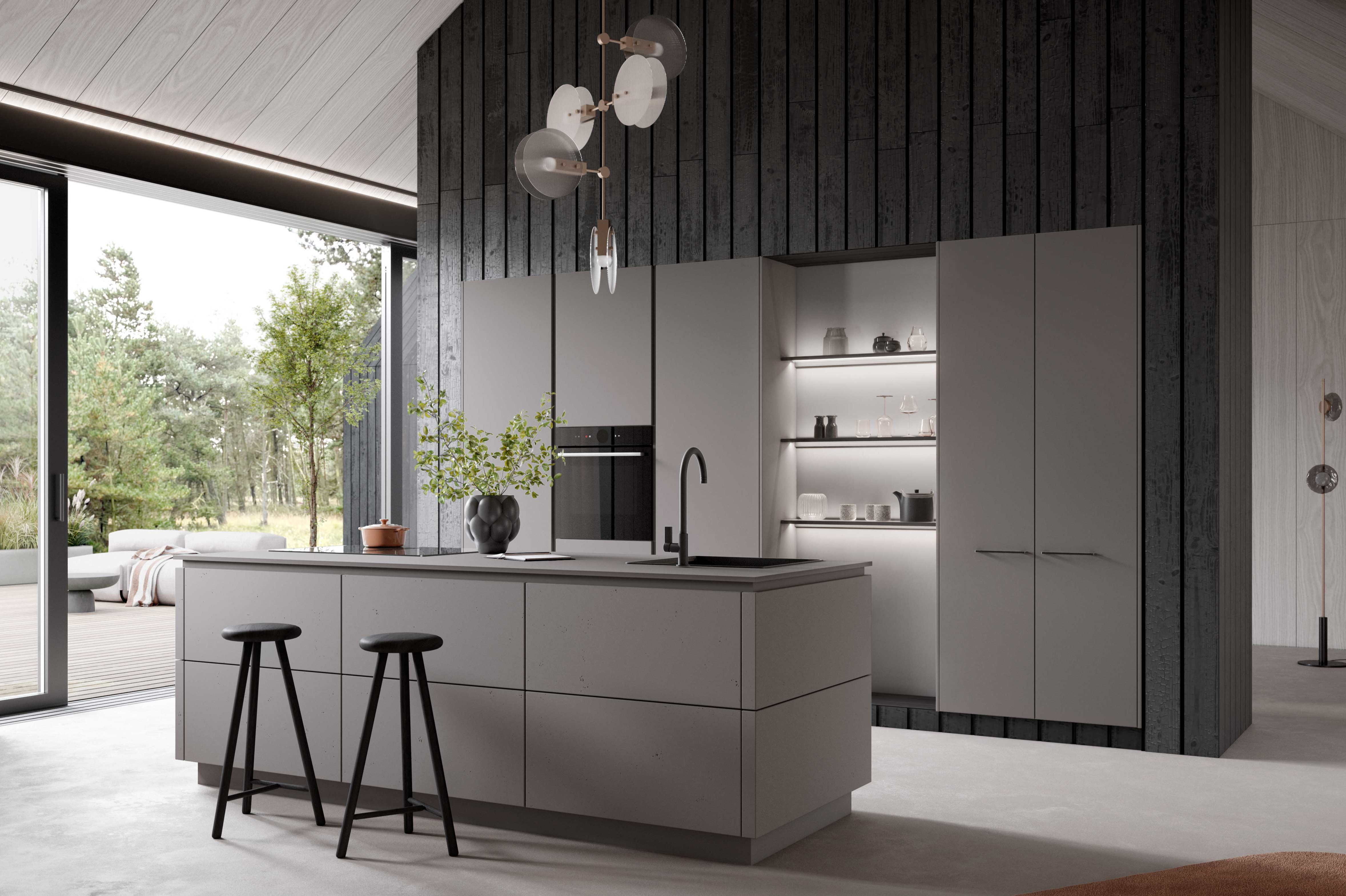 Grüne Küche mit Halbinsel