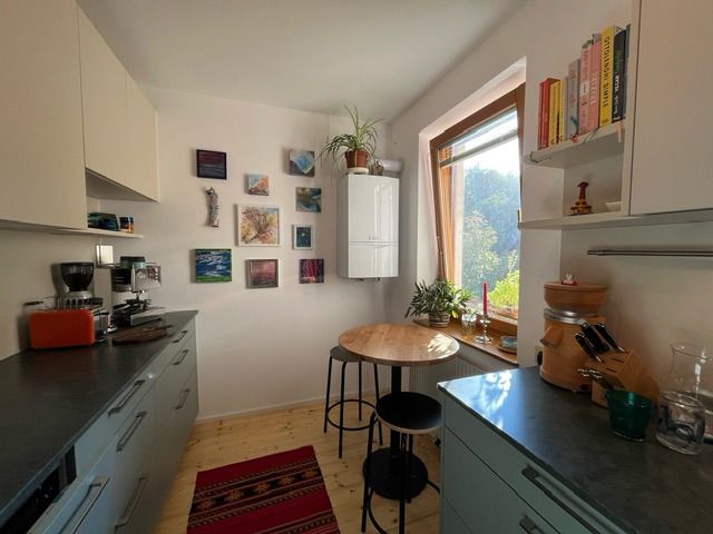 Grüne Küche mit grüner Aussicht